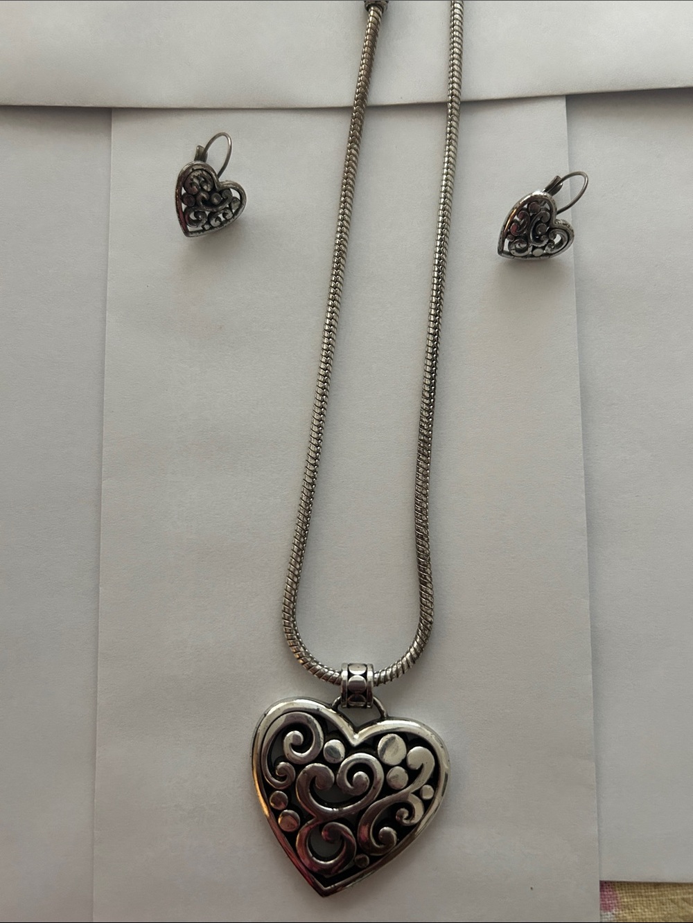 Brighton Silver Heart Pendant Necklace with Matching Heart Earrings